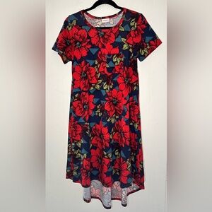 LulaRoe Short Sleeve Floral Carly High Low Hem Knee Length L12 51225